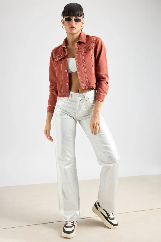 Women's Clothing Outfit Set Rustic Red Denim Jacket