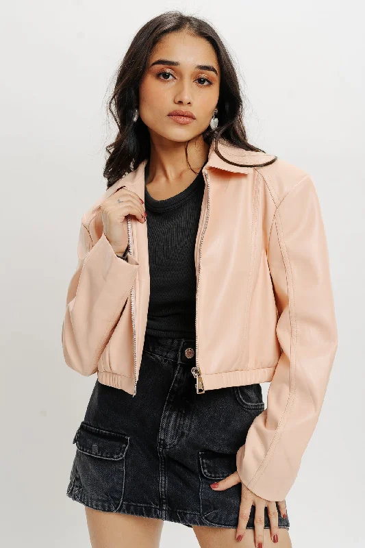 Stylish Dresses for Women Pink Leather Jacket