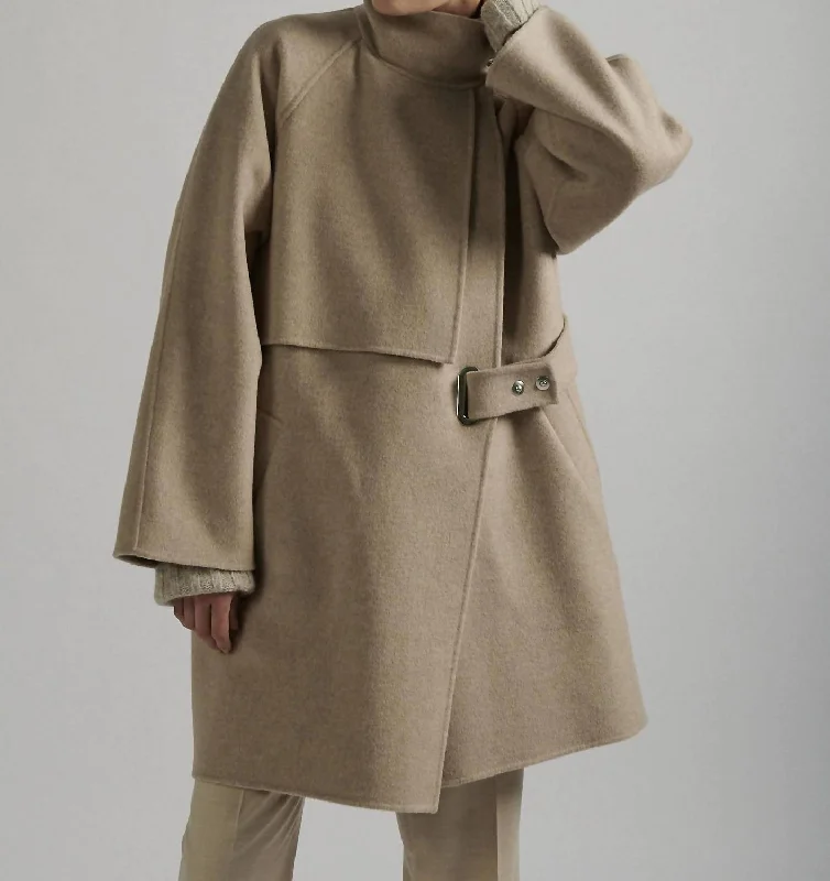Casual Clothes For Women Double Faced High Collar Coat In Sand