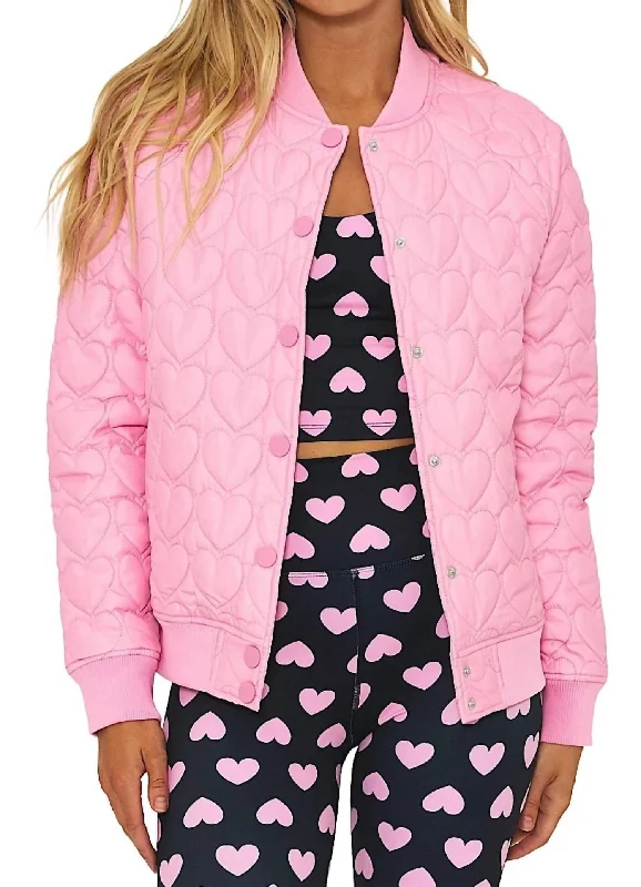 Women's Elegant Outfit Flight Jacket In Pink