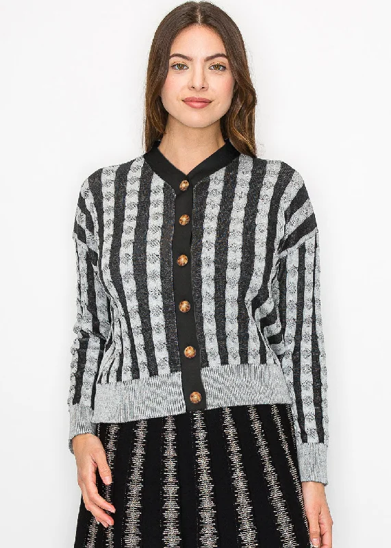 Stylish Savings Black and Grey Buttoned Cardigan