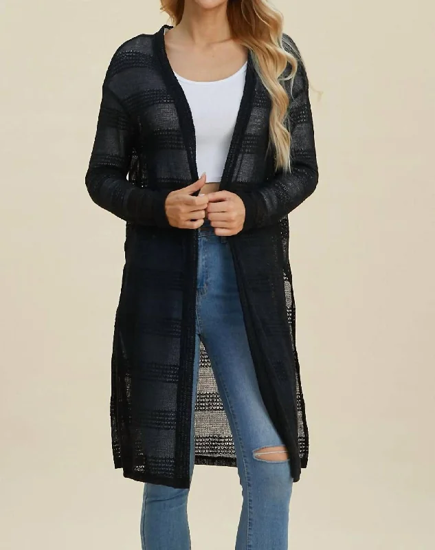 Limited Time Flash Sale Full Size Open Front Longline Cardigan In Black
