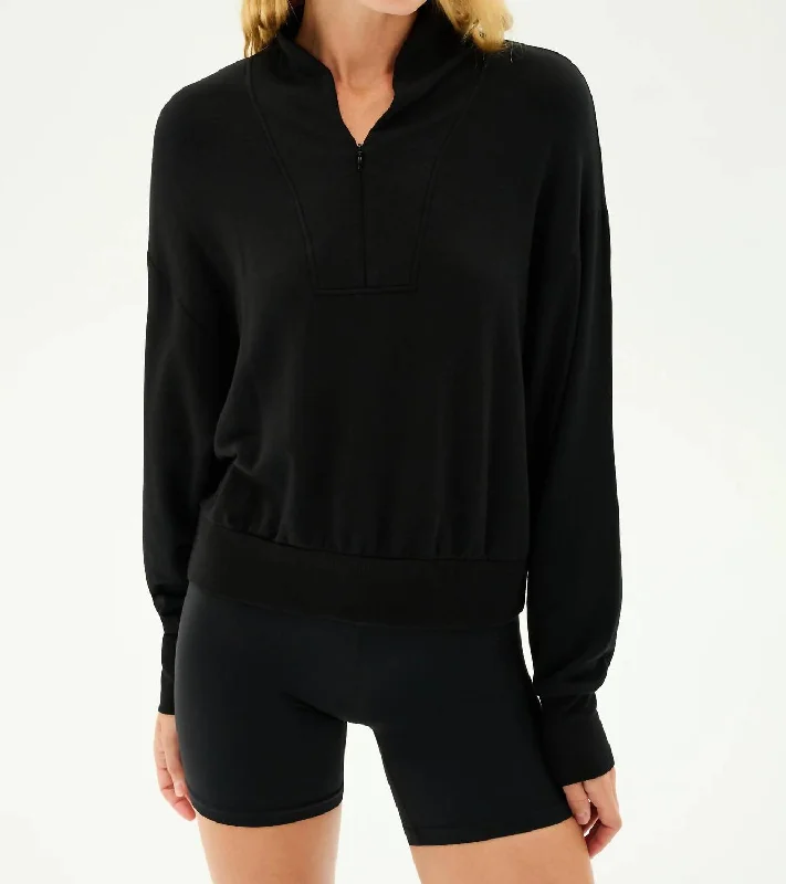 Trendy Threads Birdie Fleece Half Zip Sweater In Black