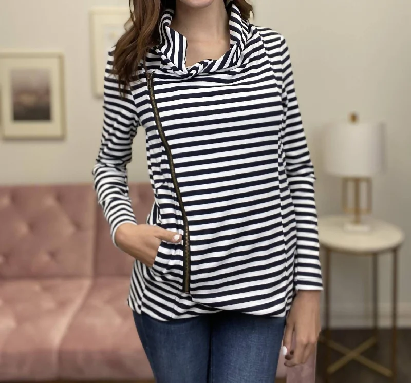 Casual Women's Clothing Collared Zipper Jacket In White/black