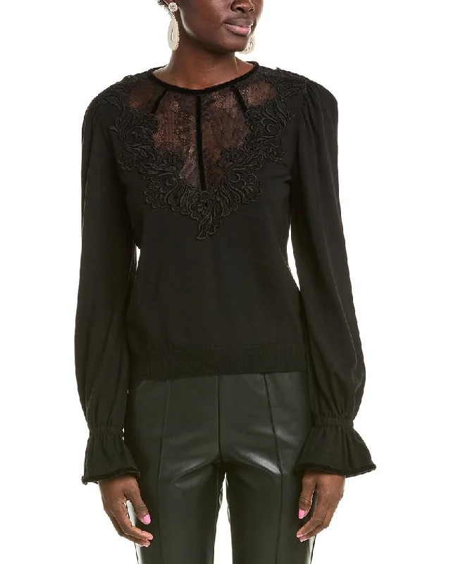Y2K Nostalgic Fashion Look Alberta Ferretti Lace-Trim Wool Sweater