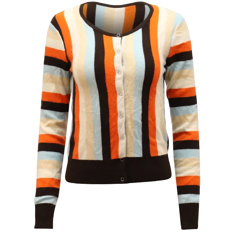 Elegant Styles Alice + Olivia Striped Button-down Cardigan in Multicolor Cashmere