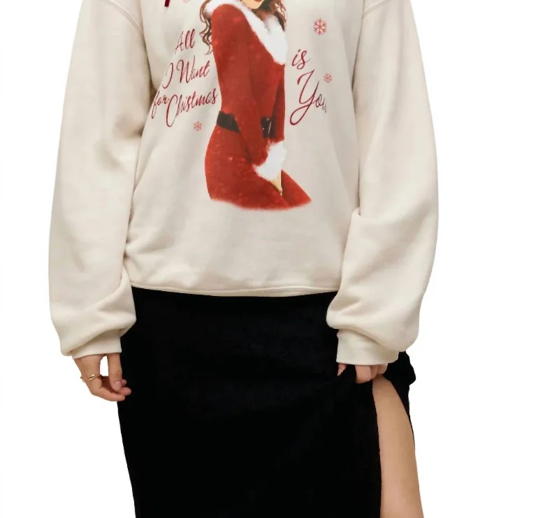 You'll Love Us Because Mariah Carey All I Want For Christmas Bf Crew Sweater Top In Dirty White