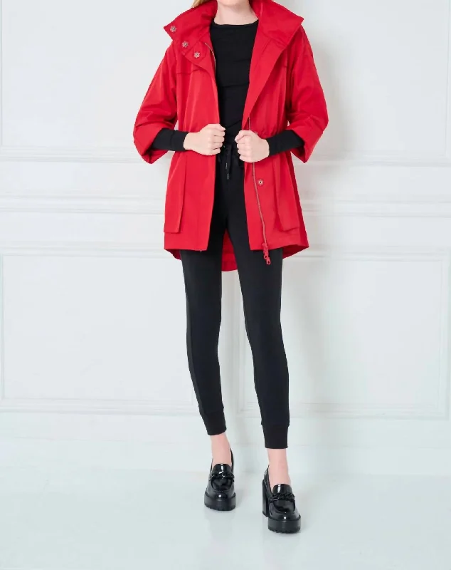Relaxed Fashion Crinkle Rain Jacket In Cherry Red