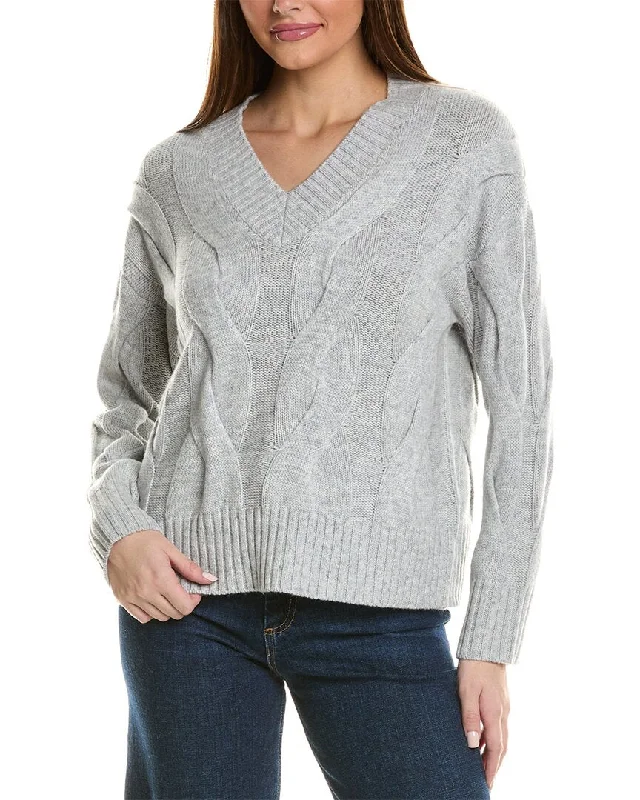You'll Love Us Because Hannah Rose Wide Cable V-Neck Wool & Cashmere-Blend Sweater