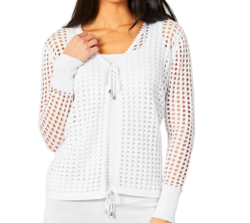 Exclusive Discounts Crochet Tie Up Cardigan In White
