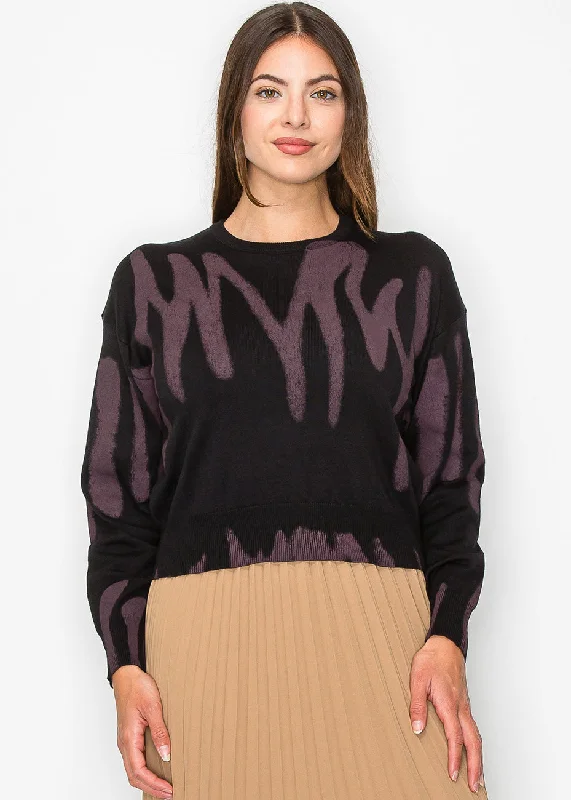 Brand Name Clothing Discount Extravaganza Black and Mauve Abstract Print Sweater