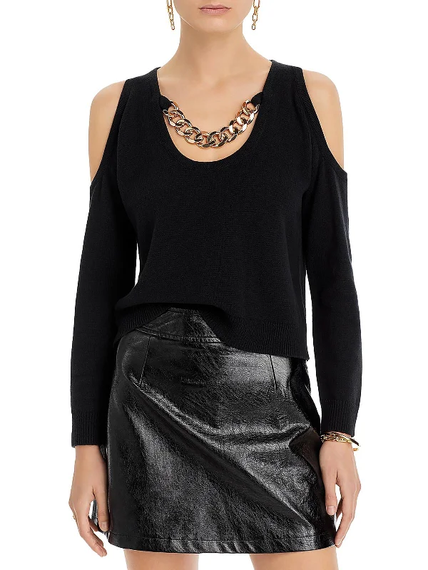 Unleash Your Fashion Indy Womens Cold Shoulder Chain Pullover Sweater