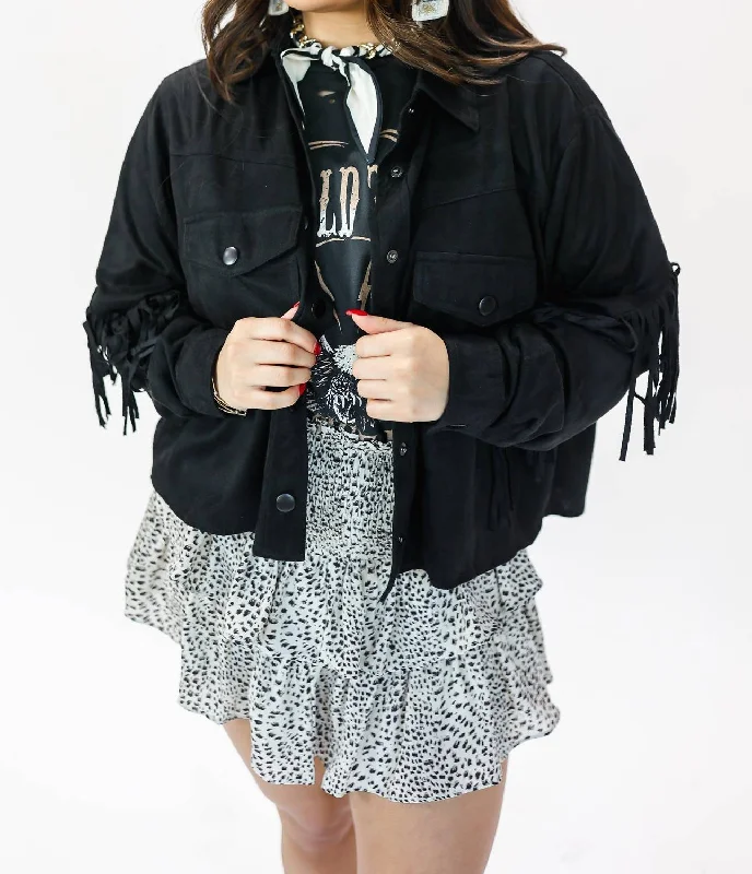 Discount Store Rodeo Queen Fringe Jacket In Black