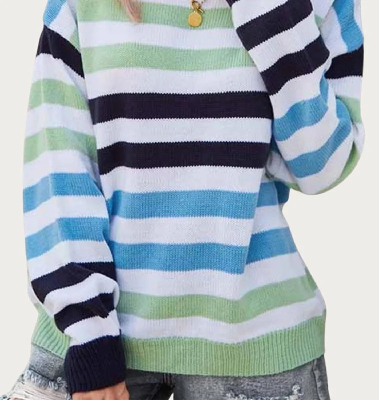 Ride The Style Wave Multicolor Striped Knit Sweater In Blue Multi