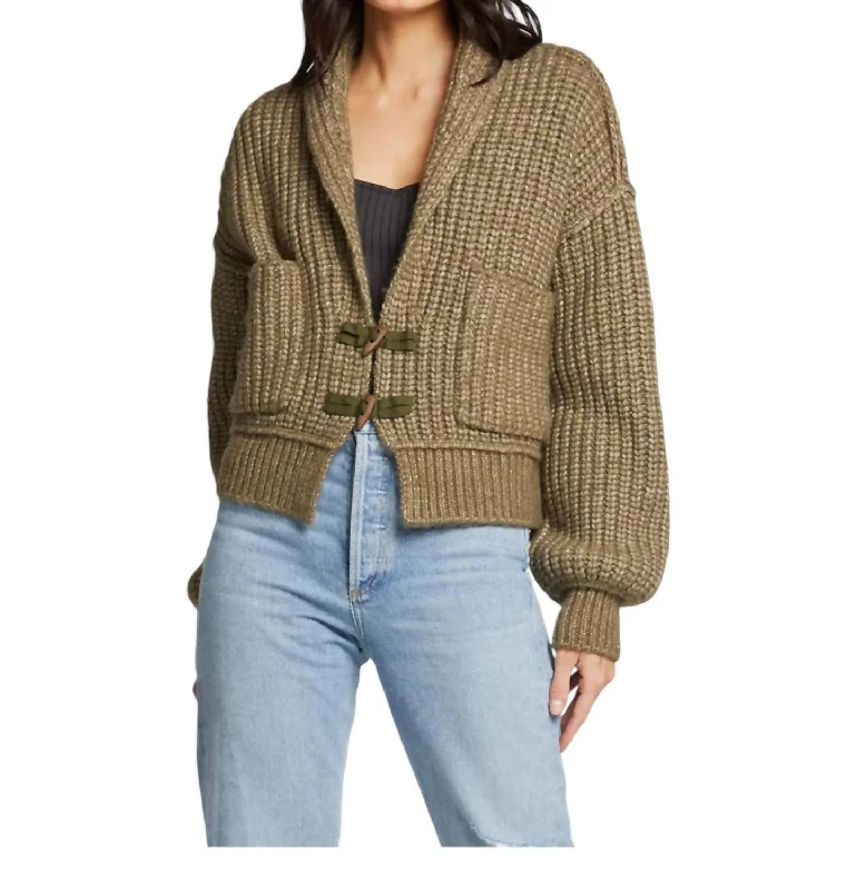 Save Big Cain Chunky Knit Cardigan Sweater In Olive