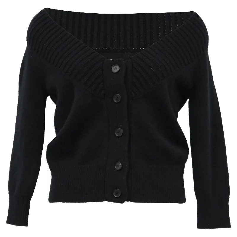 Evening Looks Alexander McQueen Wide V-Neck Cardigan in Black Wool