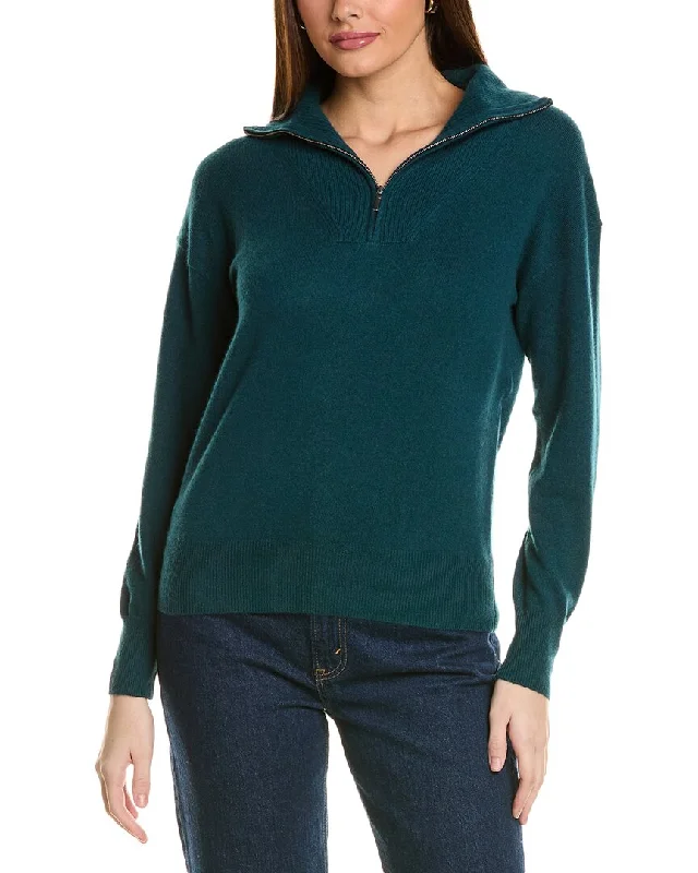 Summer Splash Sale Amicale Cashmere Rib Detail 1/4-Zip Cashmere Pullover
