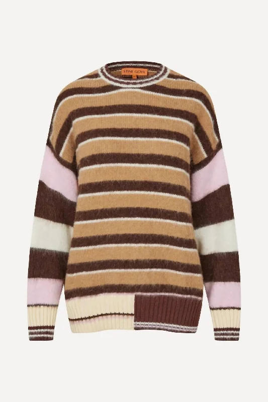 Chic Trends Unveiled Long Sleeve Crew Knit In Multi Stripes