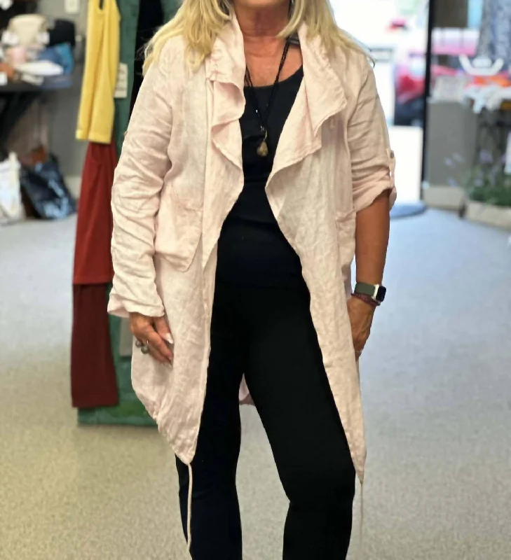 Trendy Street Style Attire Linen Duster Cardigan In Pink