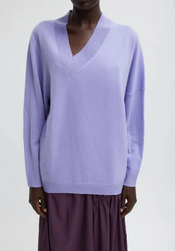 Elegant Clothing Washable Cashmere Warp V-Neck Pullover In Lavender
