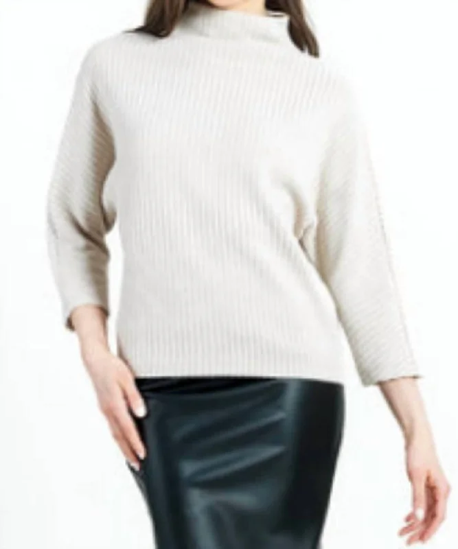 Odd Size Clearance Sale Ribbed Funnel Neck Sweater In White