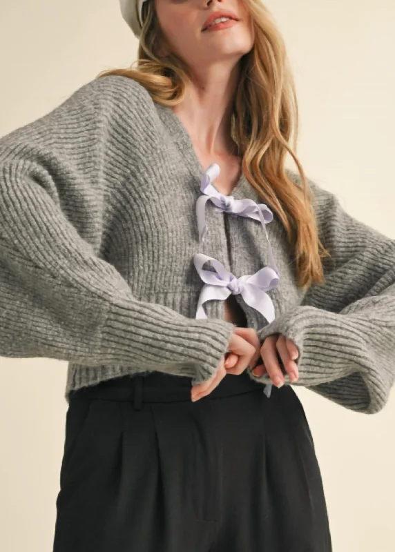 Hollywood Glam Award - Show Style Tie Front Cardigan In Grey