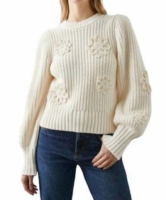 Classic Appeal Romy Sweater In Ivory Crochet Daisies