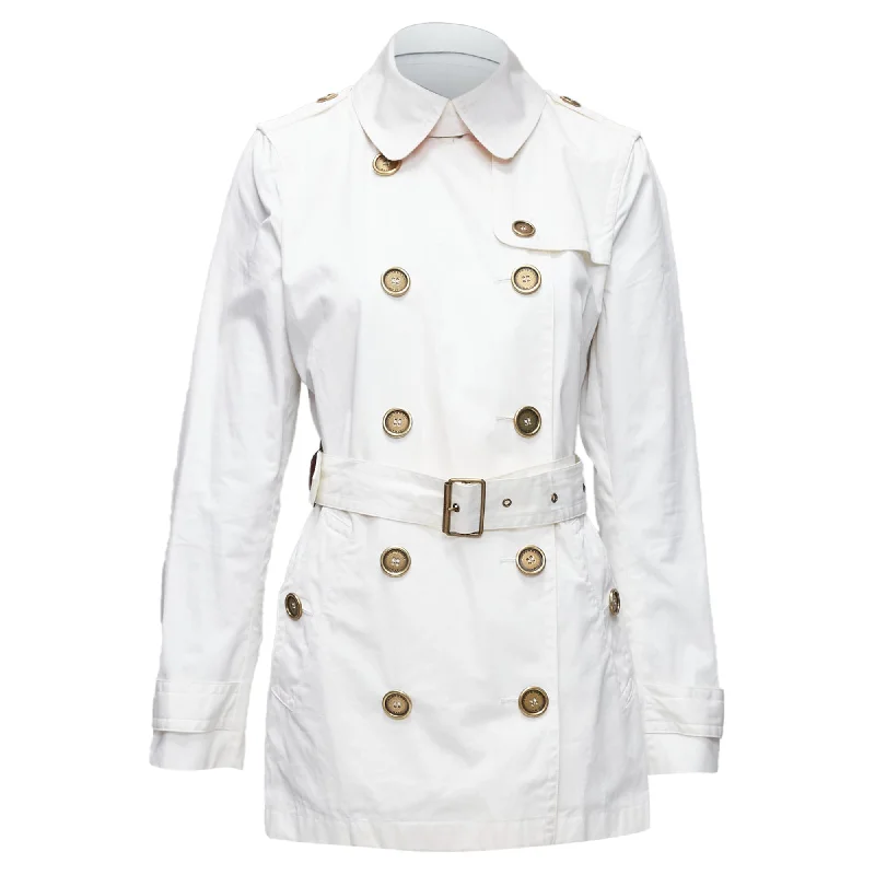 Chic Casual Style Burberry cream cotton metal logo buttons short trench coat