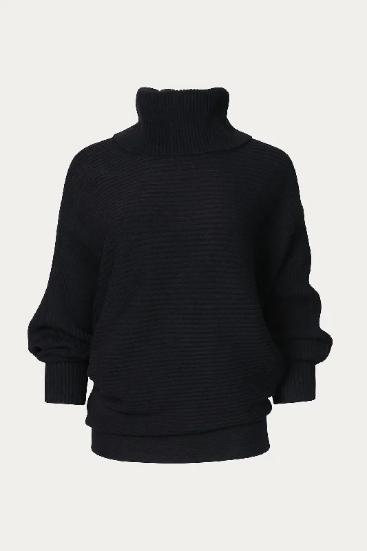 Style Versatile Women's Collection Oversized Ribbed-Knit Turtleneck Sweater In Black