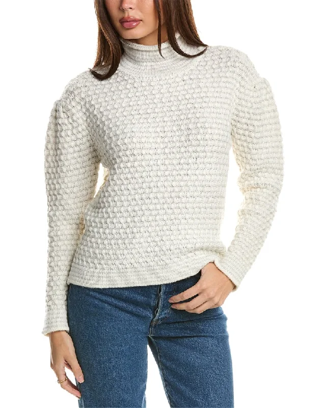 Feminine Elegance Forte Cashmere Lurex Textured Funnel Wool & Cashmere-Blend Sweater