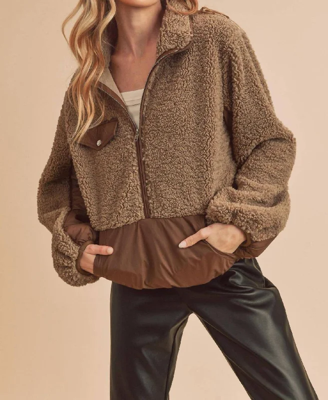 Women's Elegant Apparel Fleece Half Zip Pullover In Brown