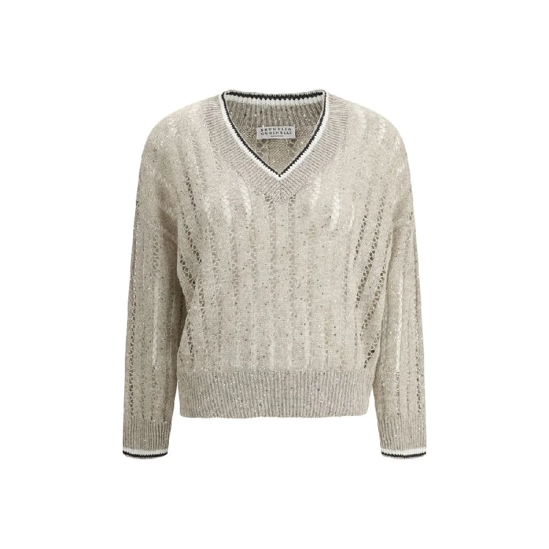 Huge Markdowns Brunello Cucinelli Perforated Sweater with Women's sequins