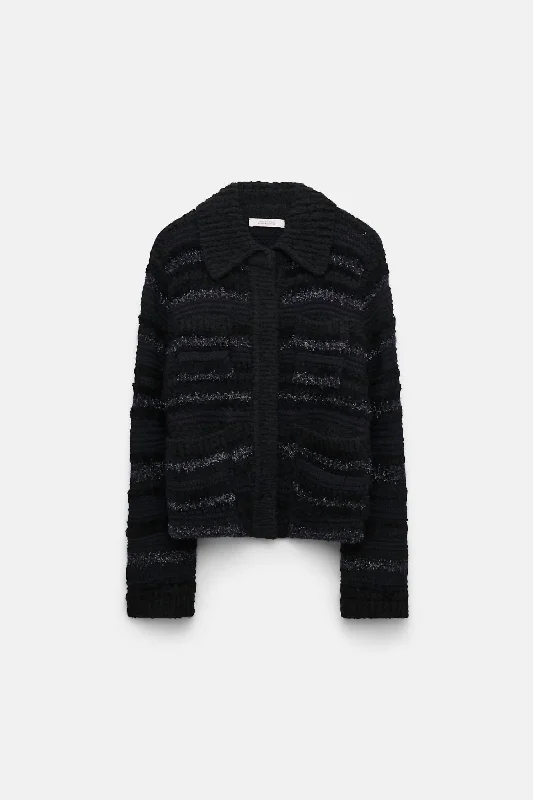 Limited Time Special Offer Women's Shimmering Stripe Knit Cardigan In Black