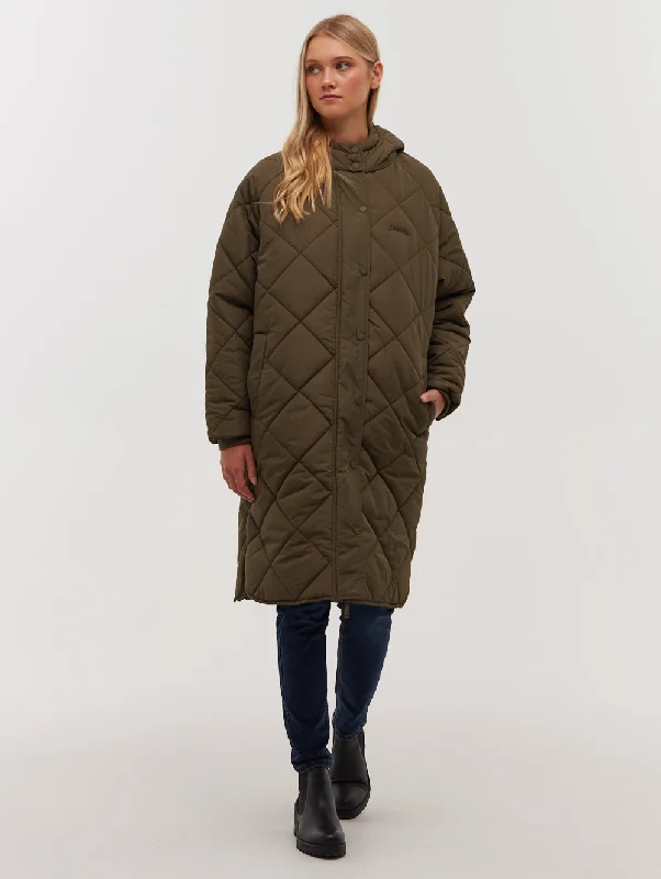 Women's Holiday Outfit Genie Diamond Quilted Midi Parka