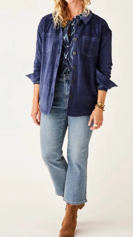 Women's Outfit For The Office Hudson Stretch Cord Shacket In Navy