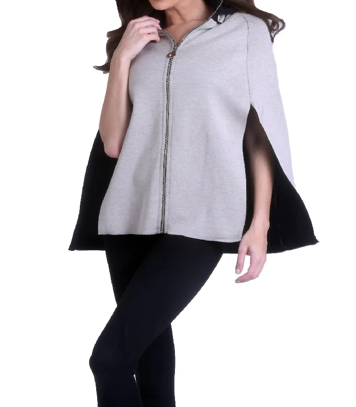 Stylish Savings High Slit Detachable Hooded Poncho In Black/stone