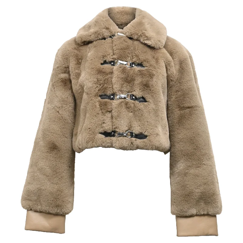Women's Holiday Clothing Rotate Birger Christensen Cropped Faux-Fur Jacket in Brown Polyester