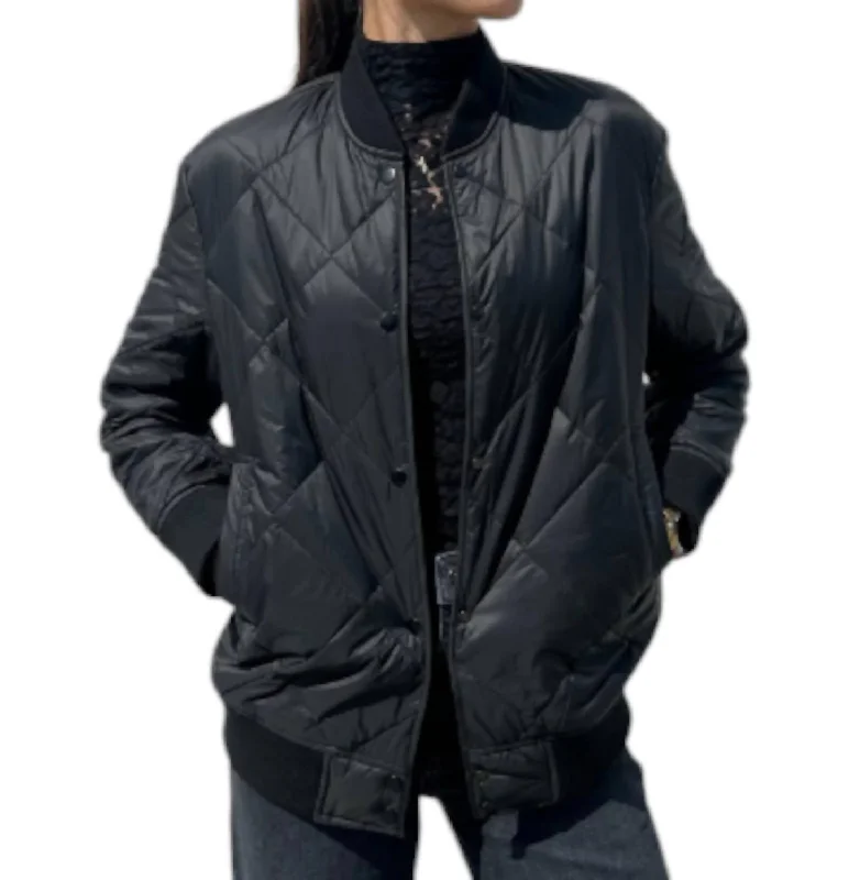 Women's Office Attire Quilted Bomber Jacket In Black