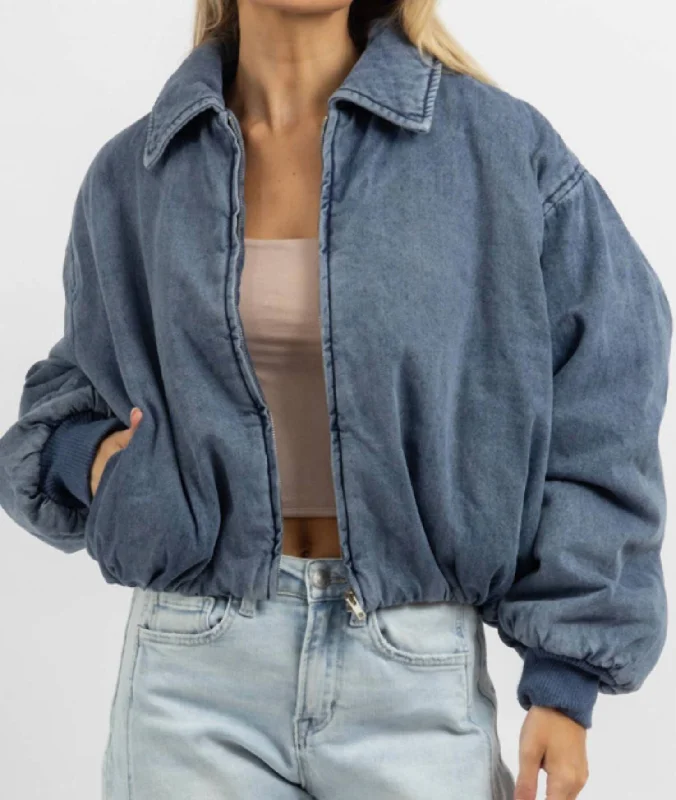 Women's Layered Outfit Karina Denim Bomber Jacket In Blue