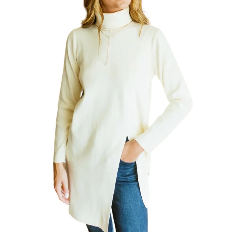 Trendy Aesthetics Turtleneck Sweater Tunic In Cream