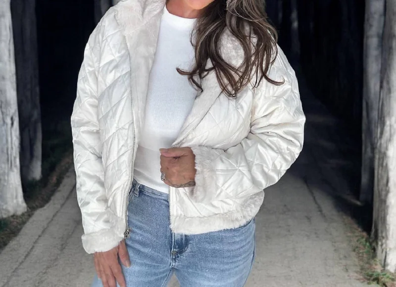 Women's Formal Clothes Zipper Front Reversible Jacket In White
