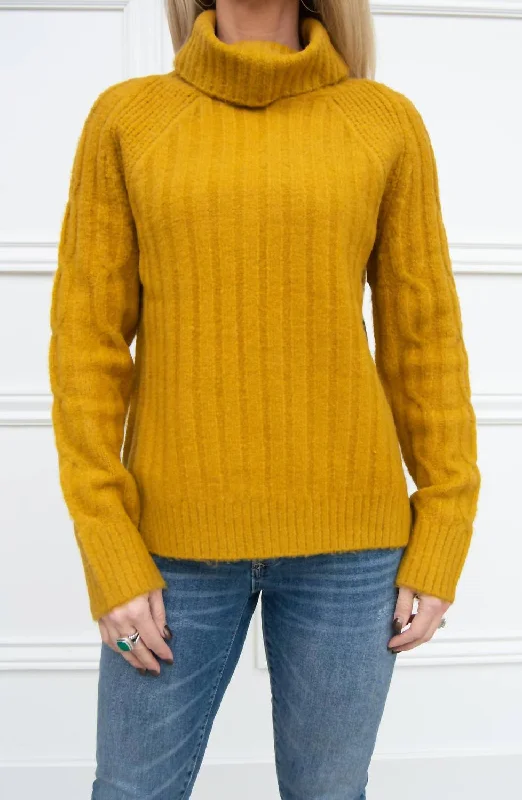Bold Patterns Cable Knit Sweater In Dijon