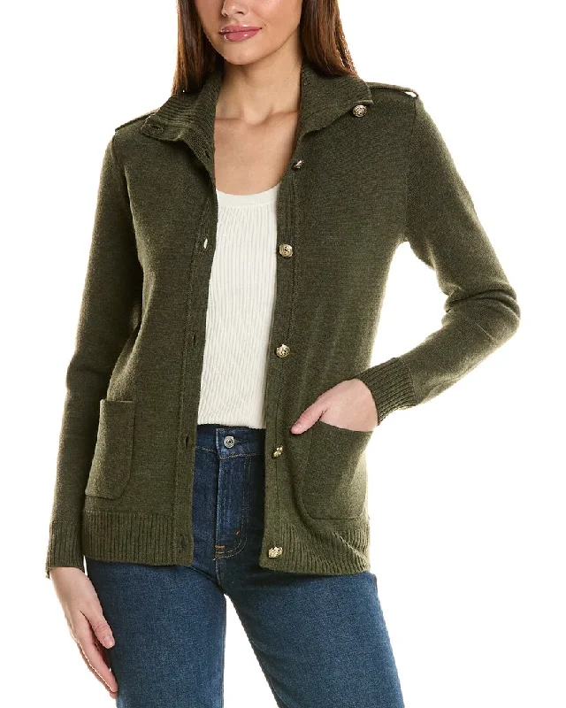 Fashion Forward Femme Bruno Magli Epaulette Wool Sweater Jacket