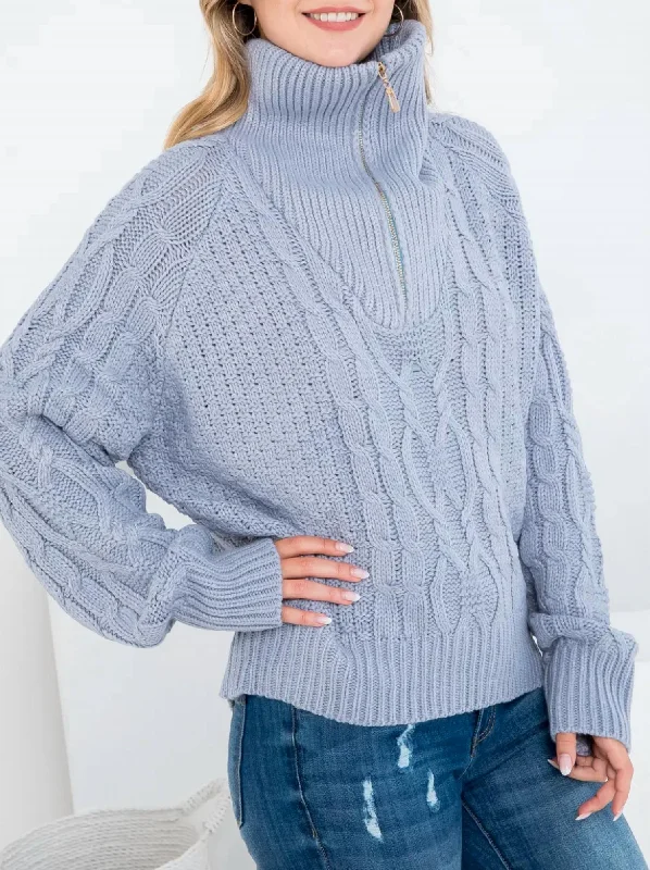 New Season Fashion Preview Oversized Cable-Knit Half-Zip Sweater In Slate Grey