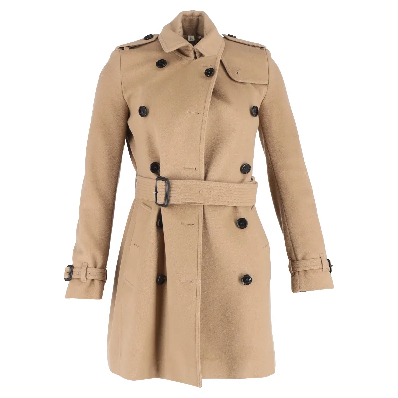 Best Online Women's Boutiques Burberry Double-Breasted Belted Peacoat in Brown Wool