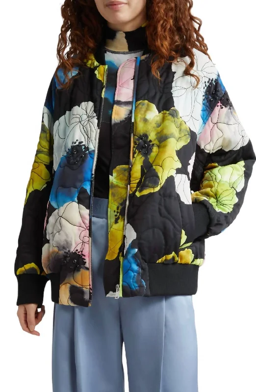 Casual Dresses for Women Quilted Bomber Jacket In Watercolor Bloom