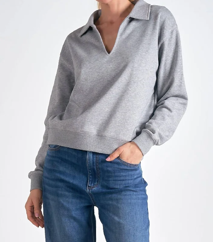 Timeless Elegance Redefined Long Sleeve Collared Top In Heather Grey