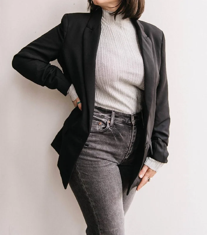 Feminine Charm Mockneck Shimmer Top In Silver