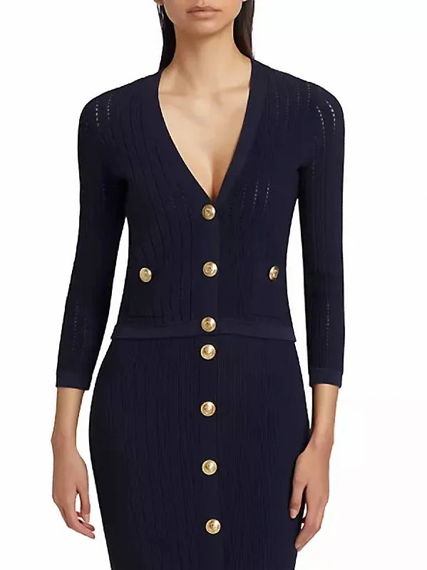 New Season Fashion Preview Sale Irvin Pointelle Knit Cardigan In Navy