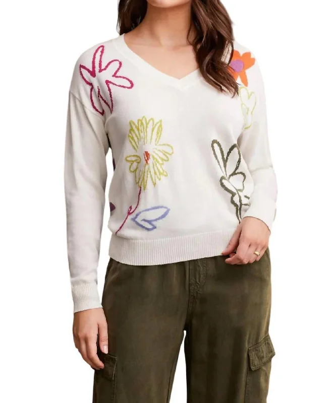 Playful Elegance Jacquard Sweater In Eggshell Multi